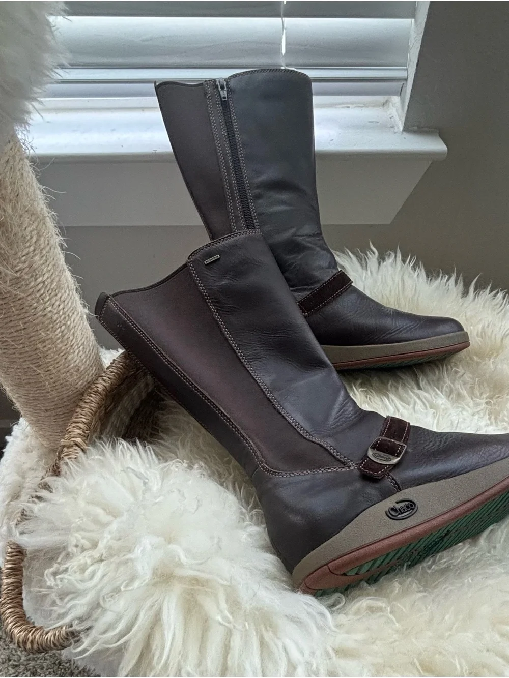 Women Brown Waterproof Mid-Calf Boot Buckle chaco Mara brown leatger 7.5 8 mint
